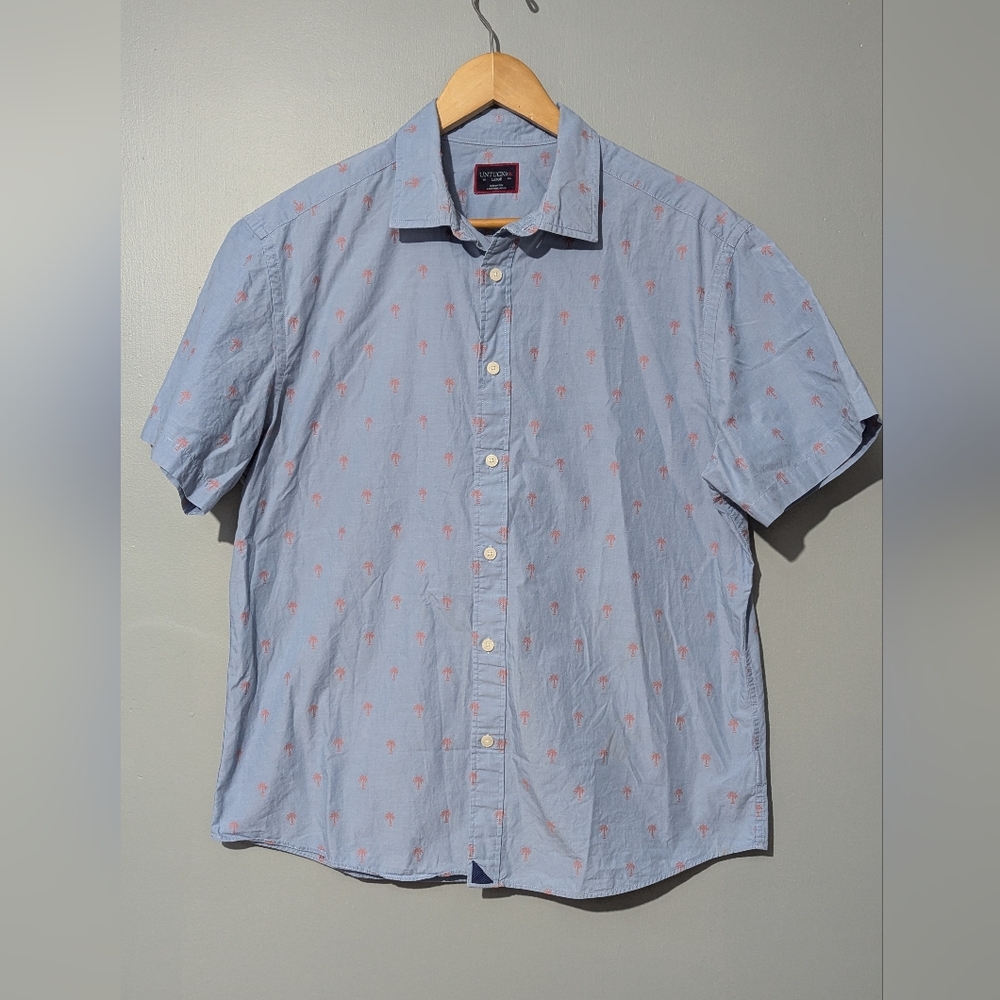 UNTUCKit Men’s L Palm Tree All Over Print Short Sleeve Button Shirt Casul Beachy